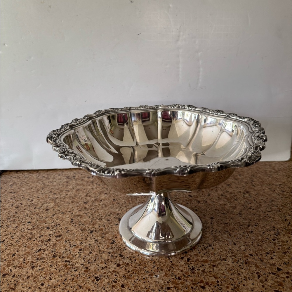 Vintage Silver Plated Large Pedestal Compote 11.5" 2.50lbs Rose Swirl Pattern